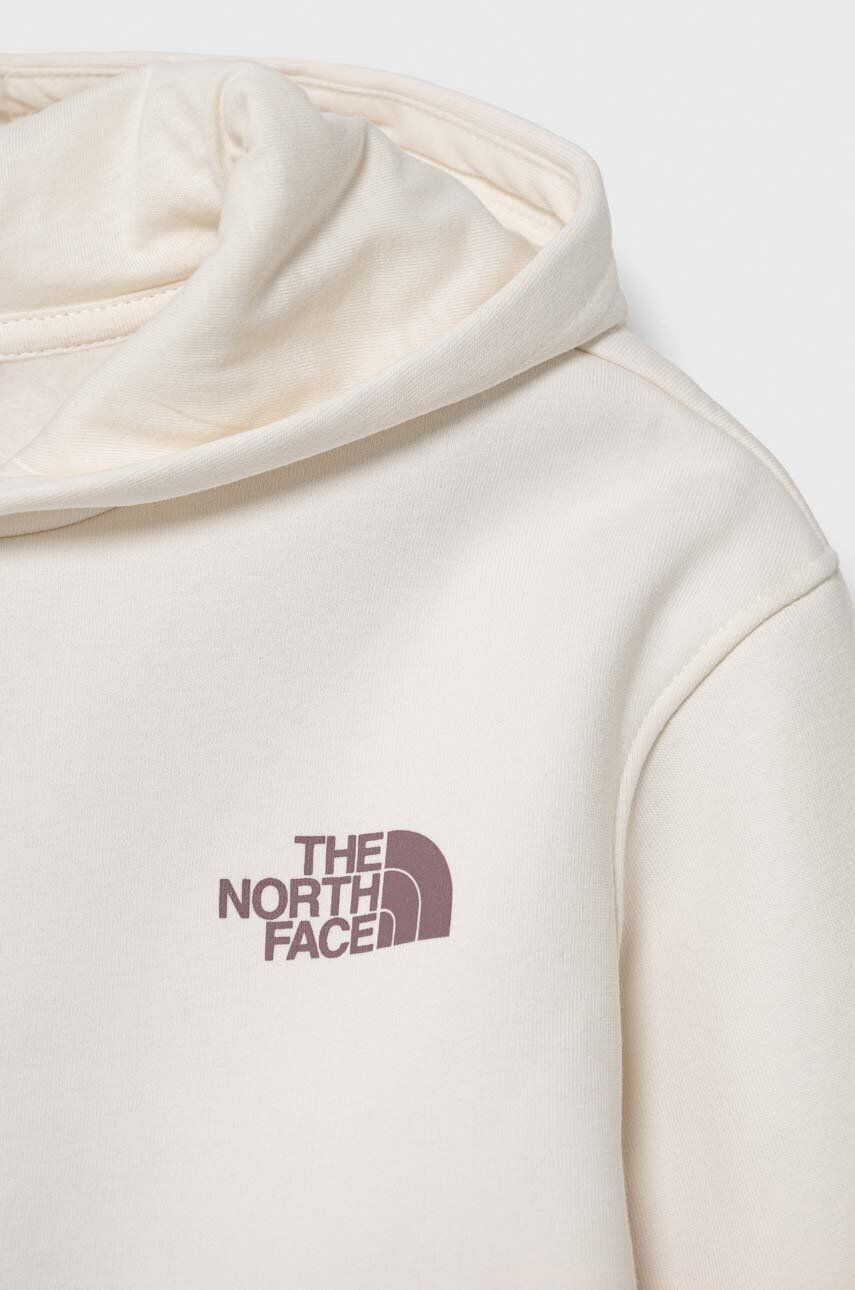 The North Face bluza copii G VERTICAL LINE HOODIE culoarea bej cu glugă cu imprimeu - Pled.ro