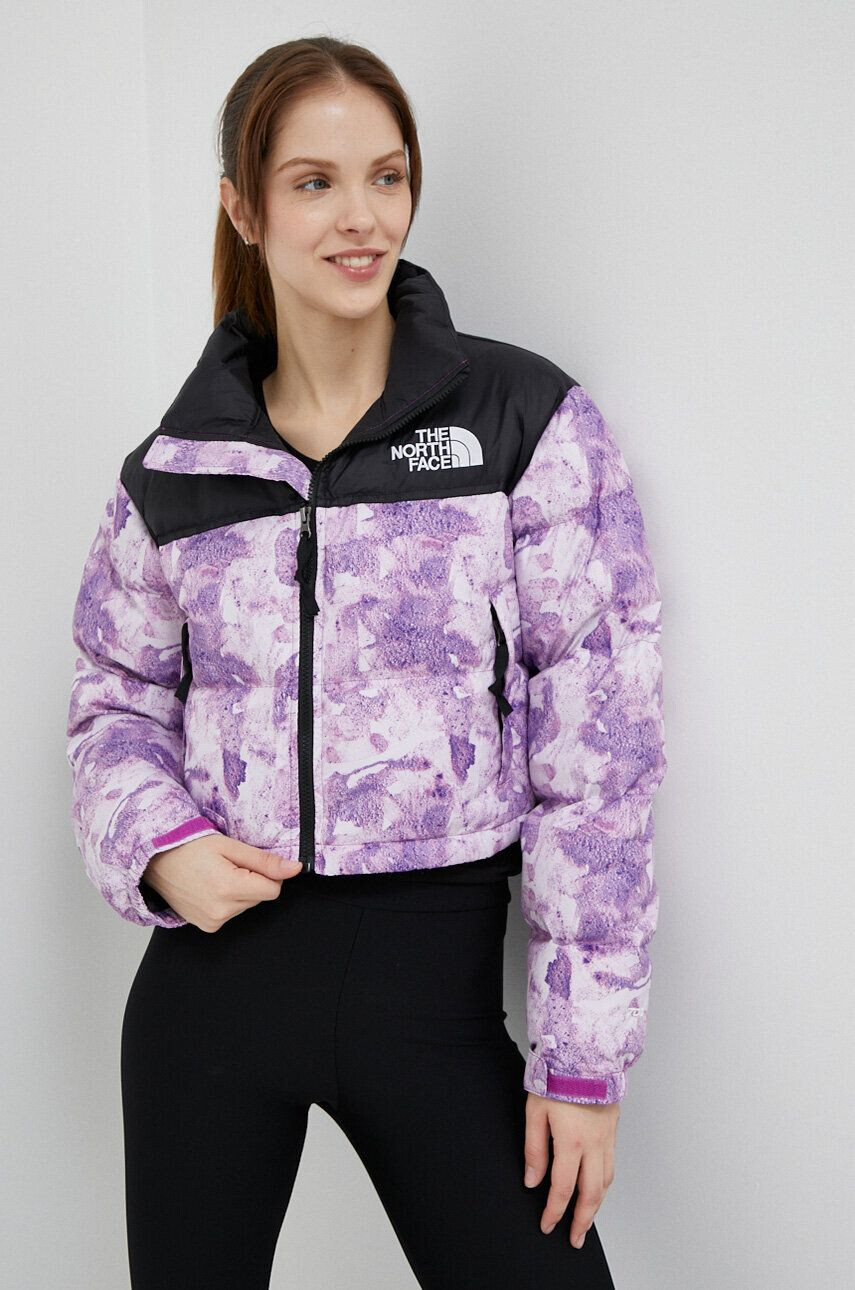 The North Face geaca de puf NUPTSE SHORT JACKET femei culoarea violet de iarna - Pled.ro