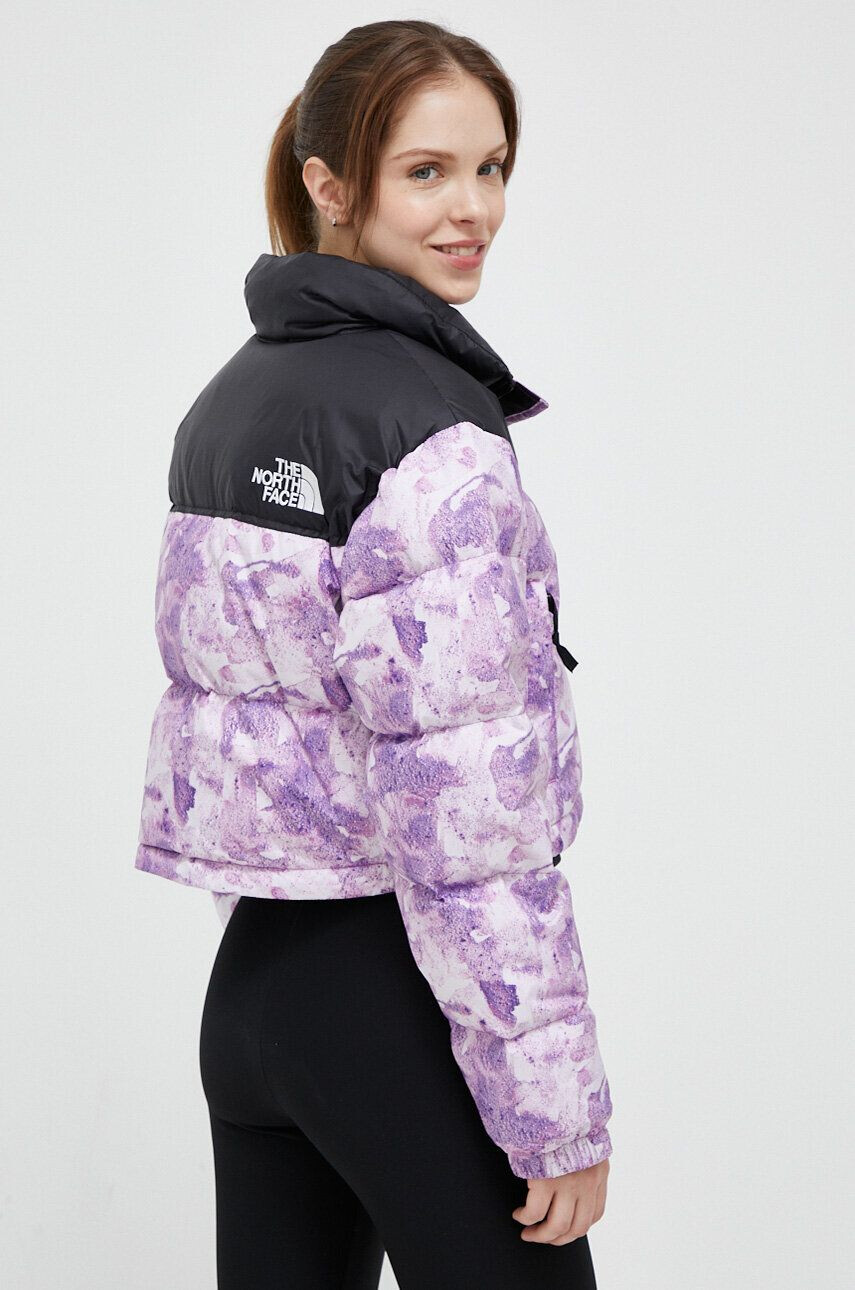 The North Face geaca de puf NUPTSE SHORT JACKET femei culoarea violet de iarna - Pled.ro