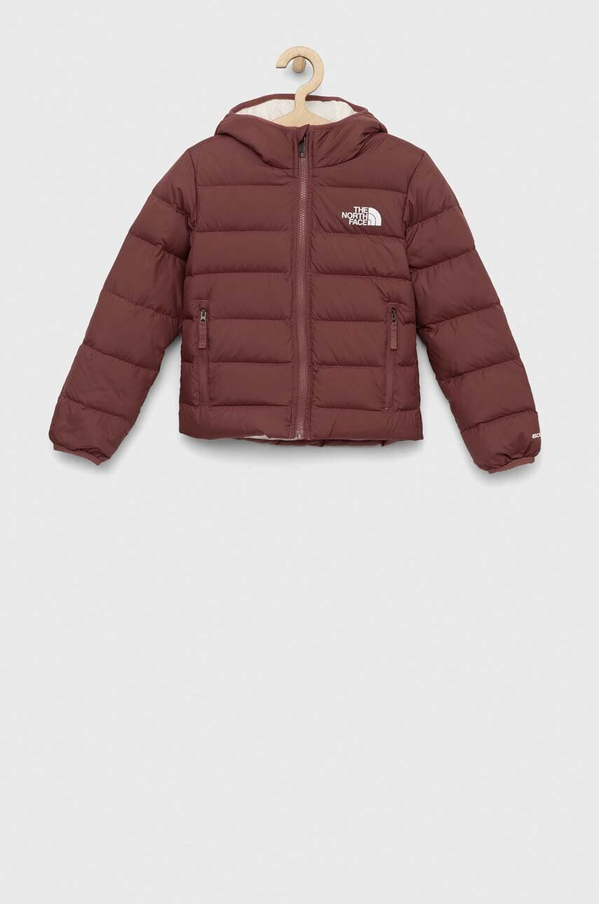 The North Face geaca de puf pentru copii REVERSIBLE NORTH DOWN HOODED JACKET culoarea bordo - Pled.ro