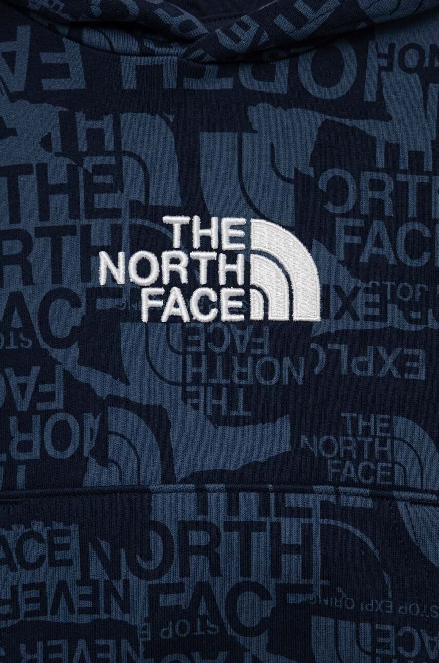 The North Face hanorac de bumbac pentru copii culoarea albastru marin cu glugă cu imprimeu - Pled.ro