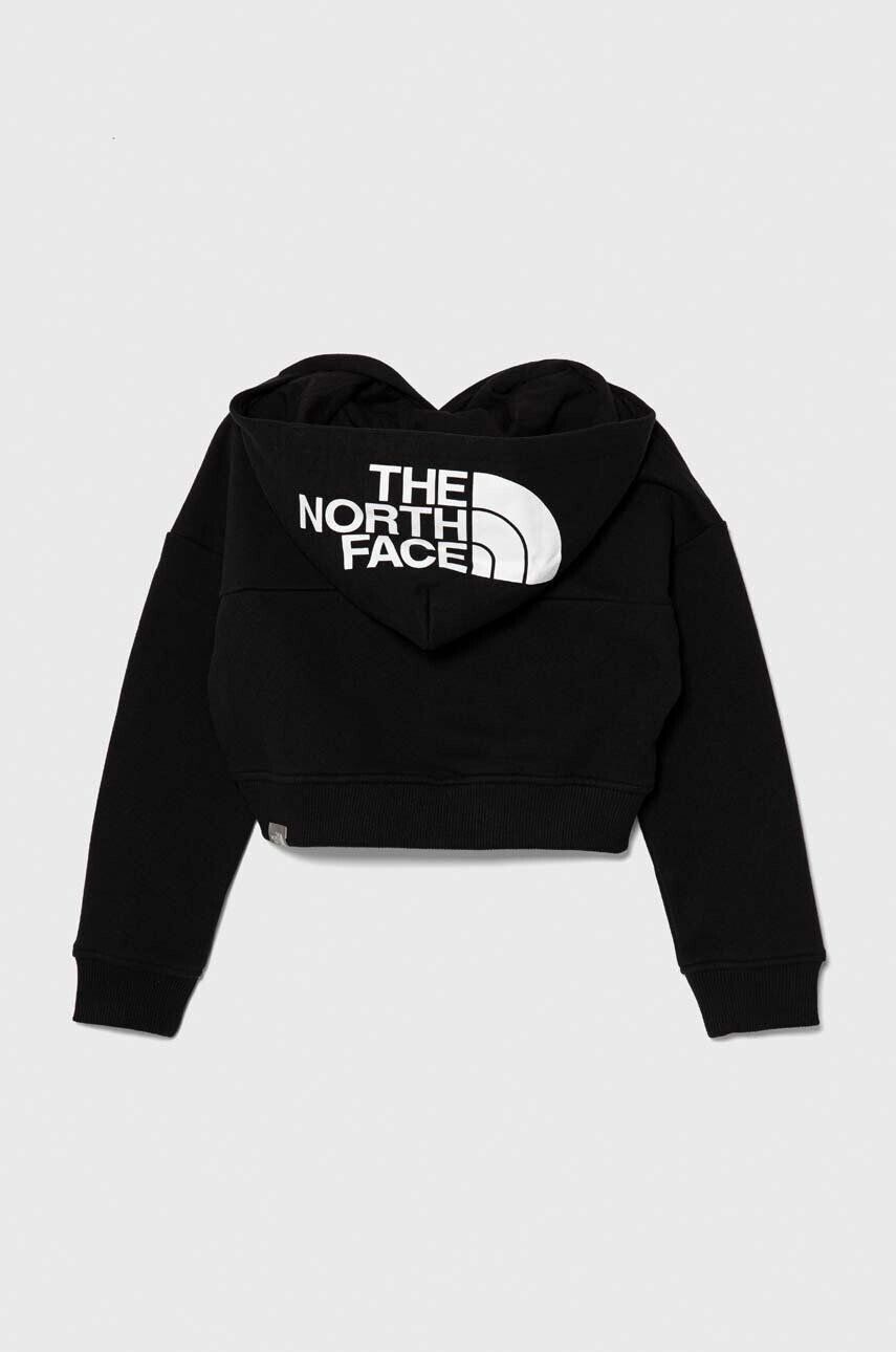 The North Face hanorac de bumbac pentru copii G DREW PEAK CROP P/O HOODIE culoarea negru cu glugă neted - Pled.ro