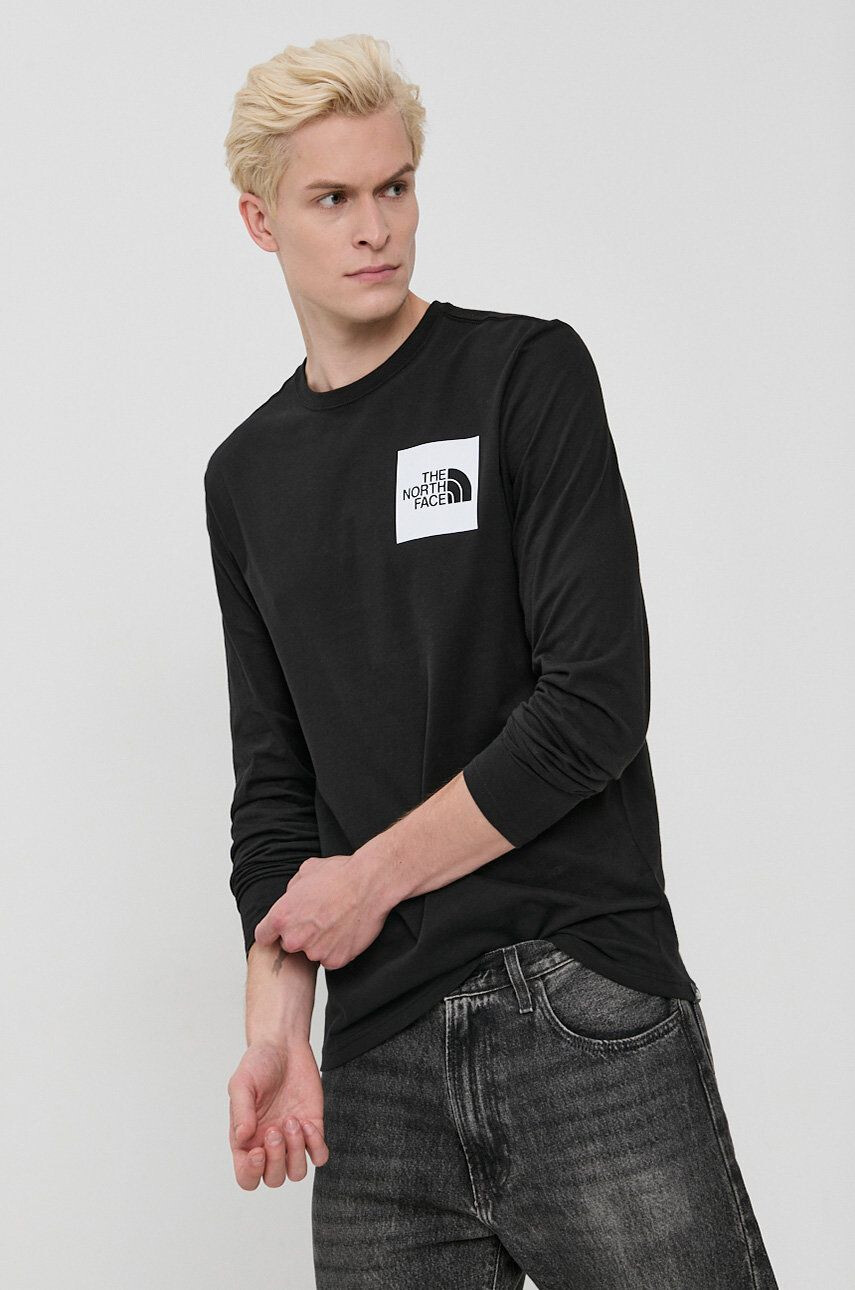 The North Face Longsleeve din bumbac culoarea negru material neted NF0A37FTJK31-JK31 - Pled.ro