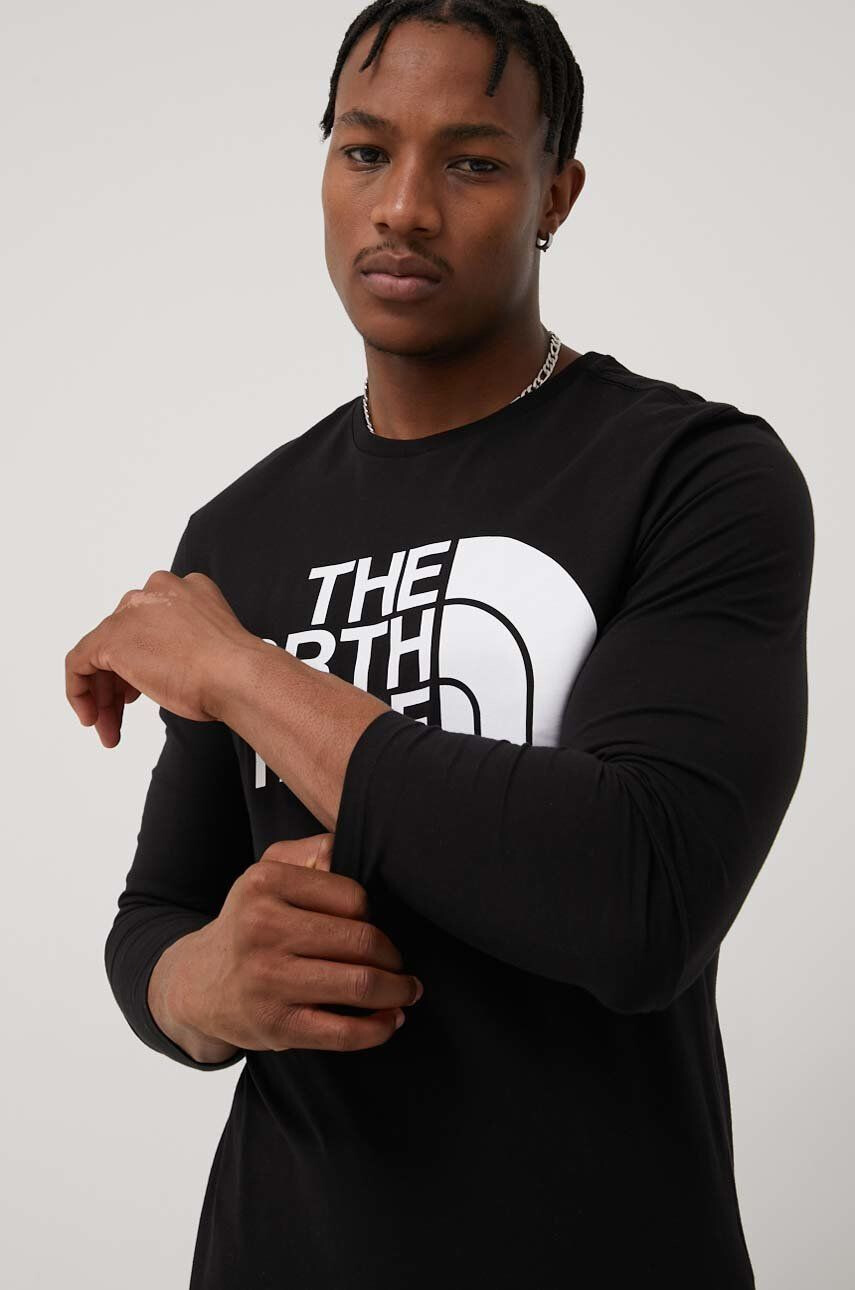 The North Face longsleeve din bumbac culoarea negru cu imprimeu - Pled.ro