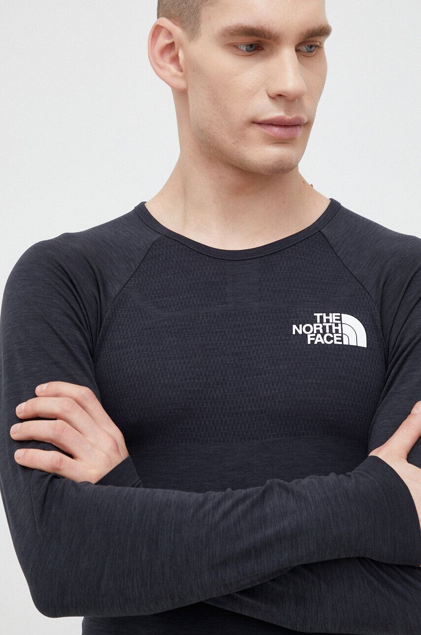 The North Face longsleeve sport Mountain Athletic culoarea negru cu imprimeu - Pled.ro