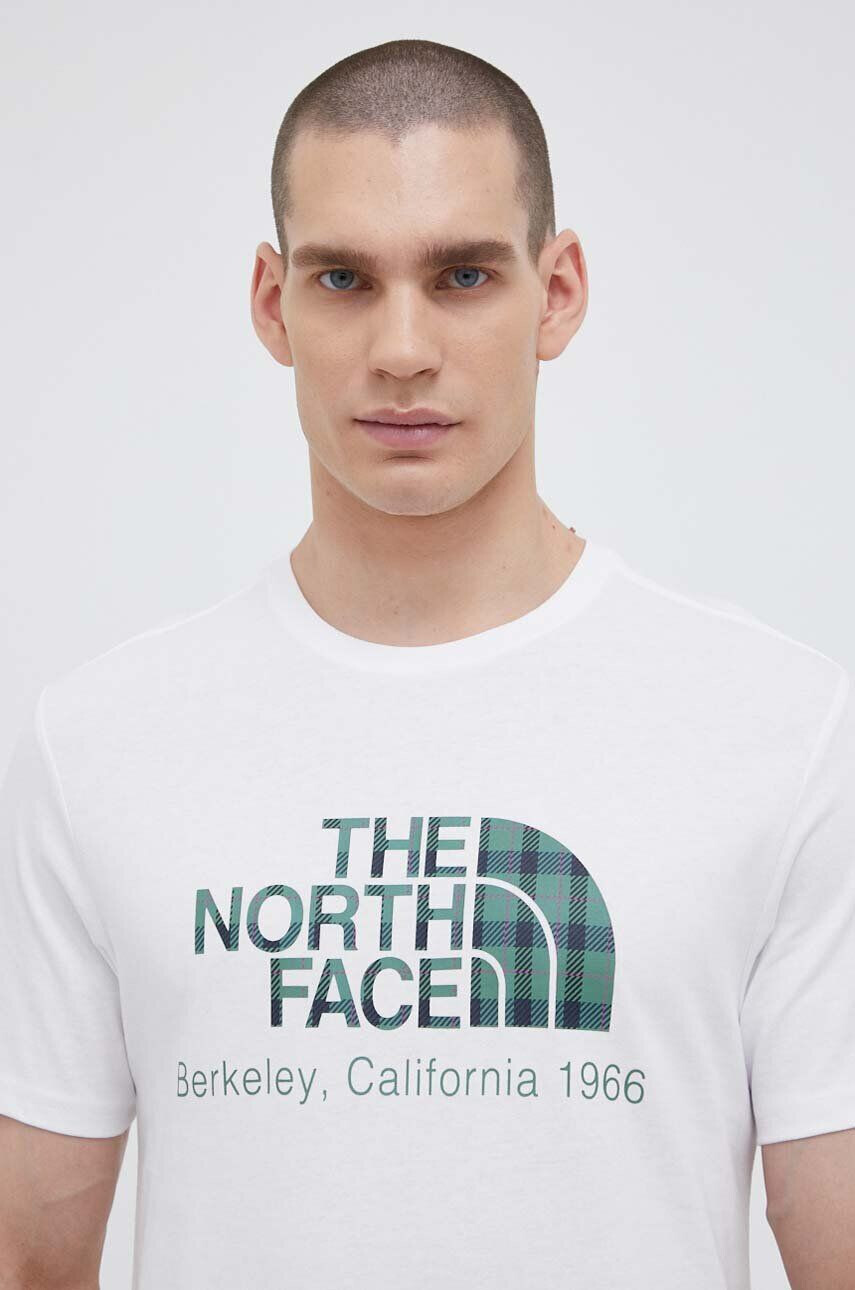 The North Face tricou din bumbac culoarea bej cu imprimeu - Pled.ro