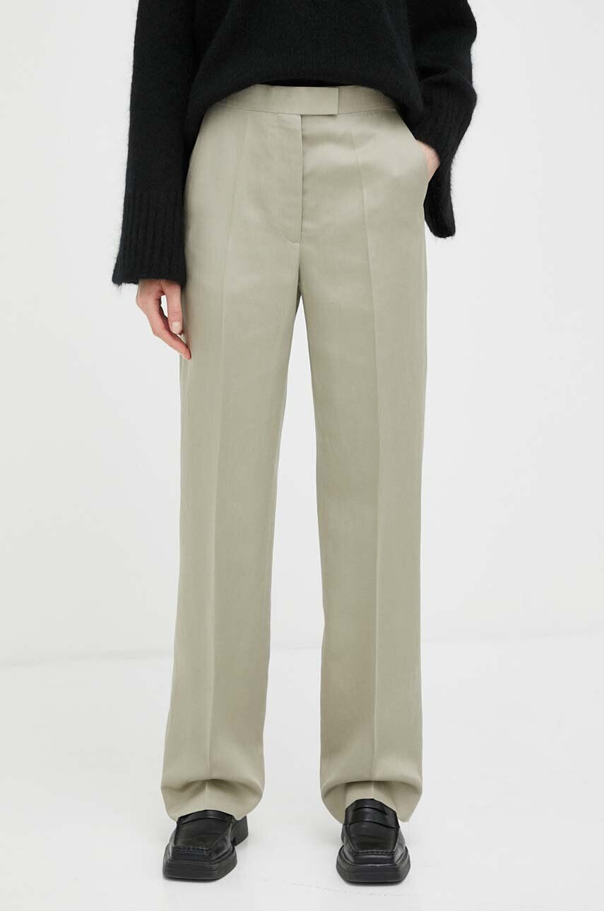 Tiger of Sweden pantaloni din amestec de in culoarea verde drept high waist - Pled.ro