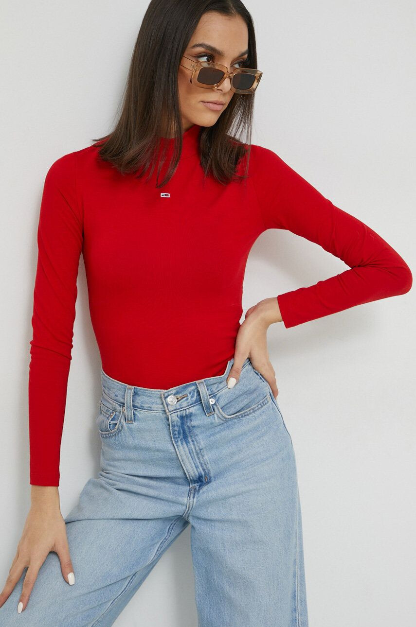 Tommy Jeans body femei culoarea rosu cu turtleneck - Pled.ro