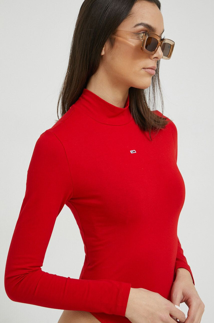 Tommy Jeans body femei culoarea rosu cu turtleneck - Pled.ro