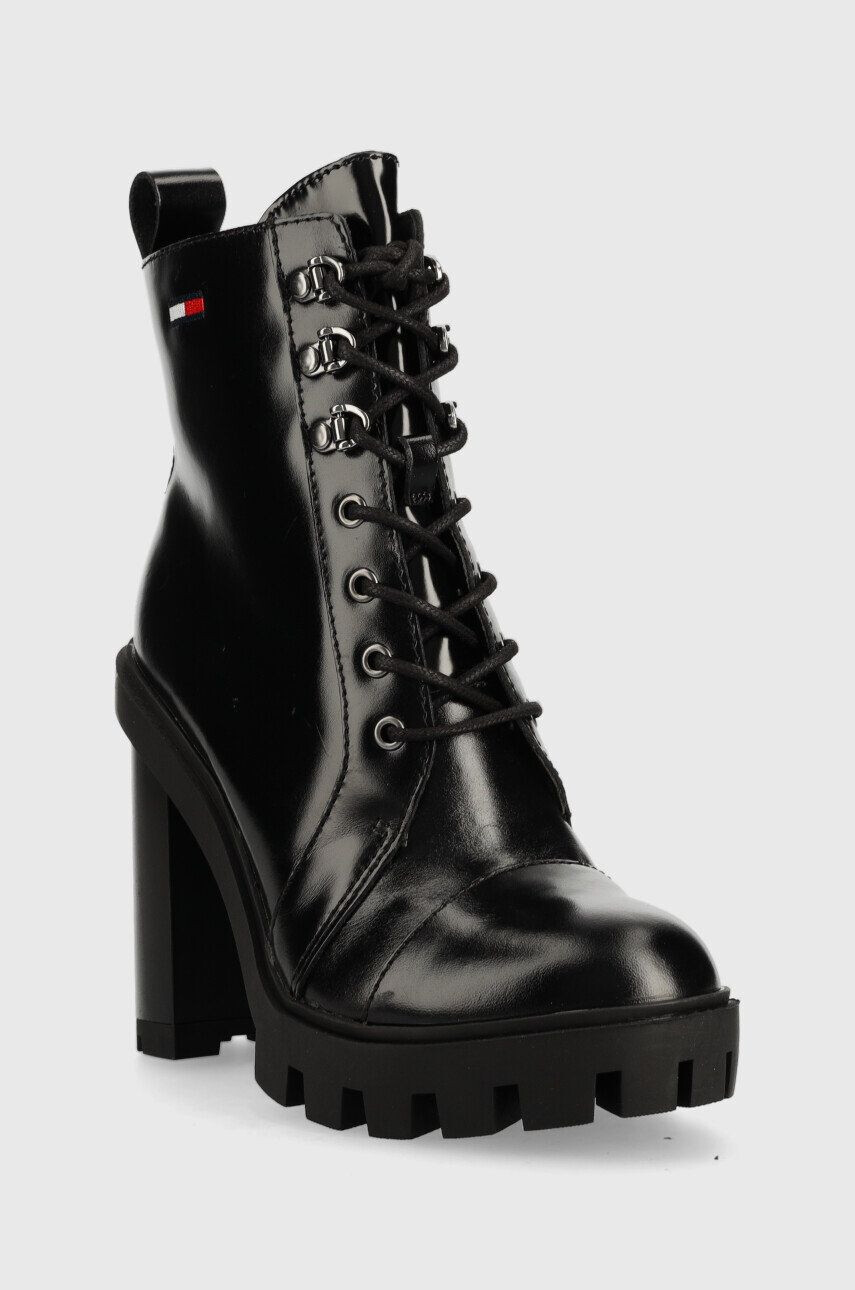 Tommy Jeans botine Heeled Boot femei culoarea negru cu toc drept - Pled.ro