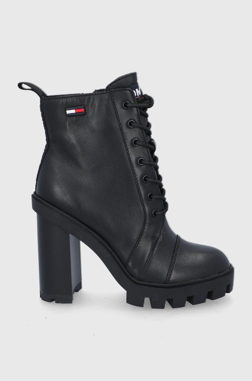 Tommy Jeans botine Heeled Boot femei culoarea negru cu toc drept - Pled.ro