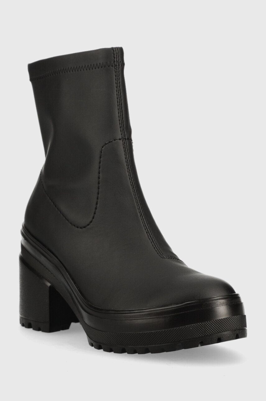 Tommy Jeans botine Heeled Boot femei culoarea negru cu toc drept - Pled.ro