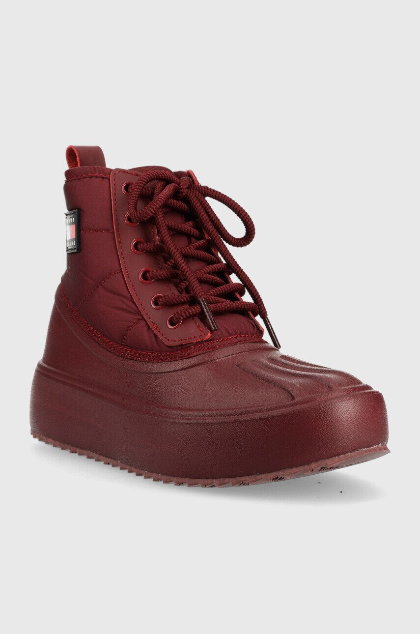 Tommy Jeans botine Fashion Boot femei culoarea bordo cu platforma izolare usoara - Pled.ro