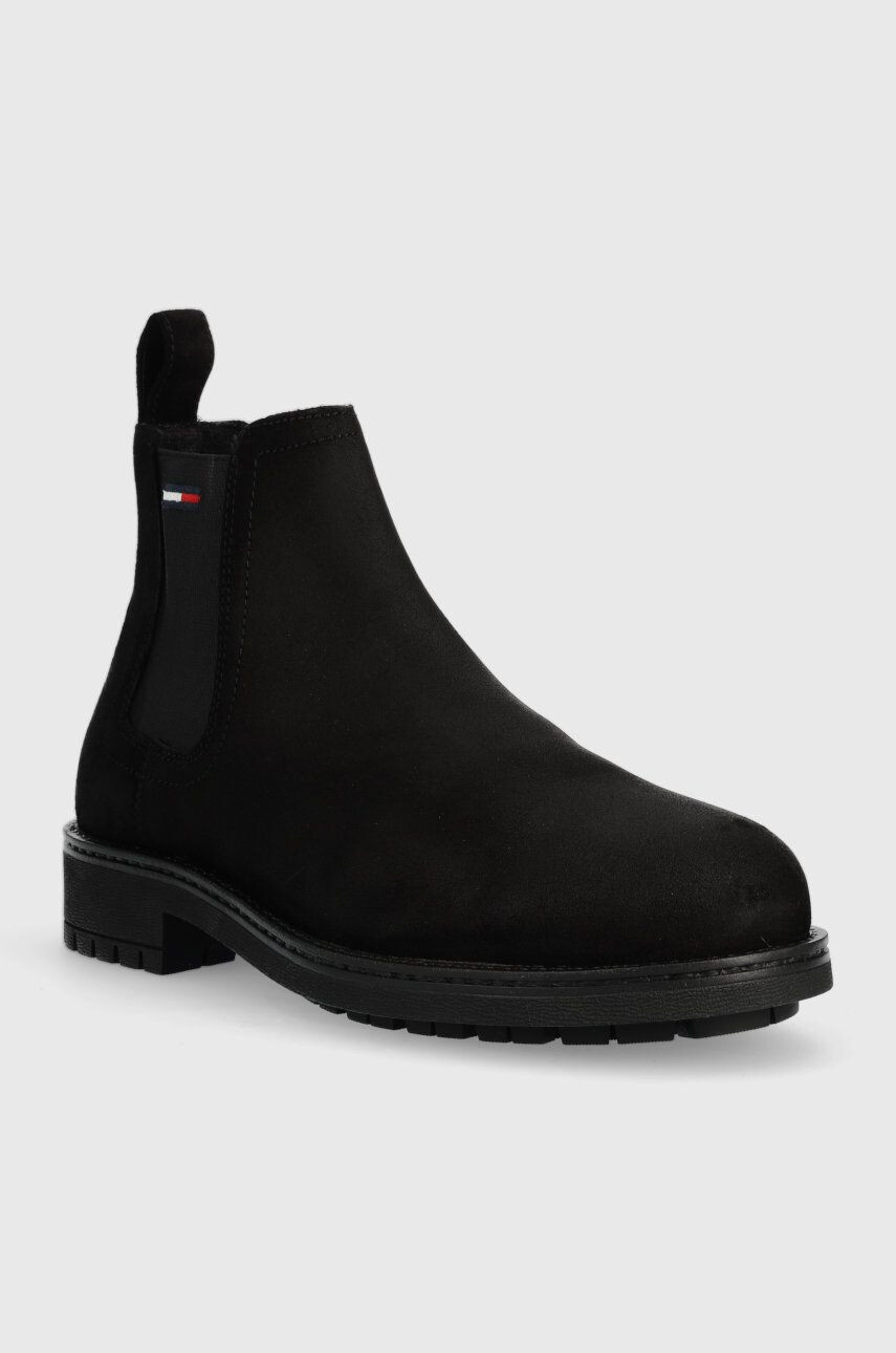 Tommy Jeans botine din piele intoarsa Classic Chelsea Boot barbati culoarea negru - Pled.ro