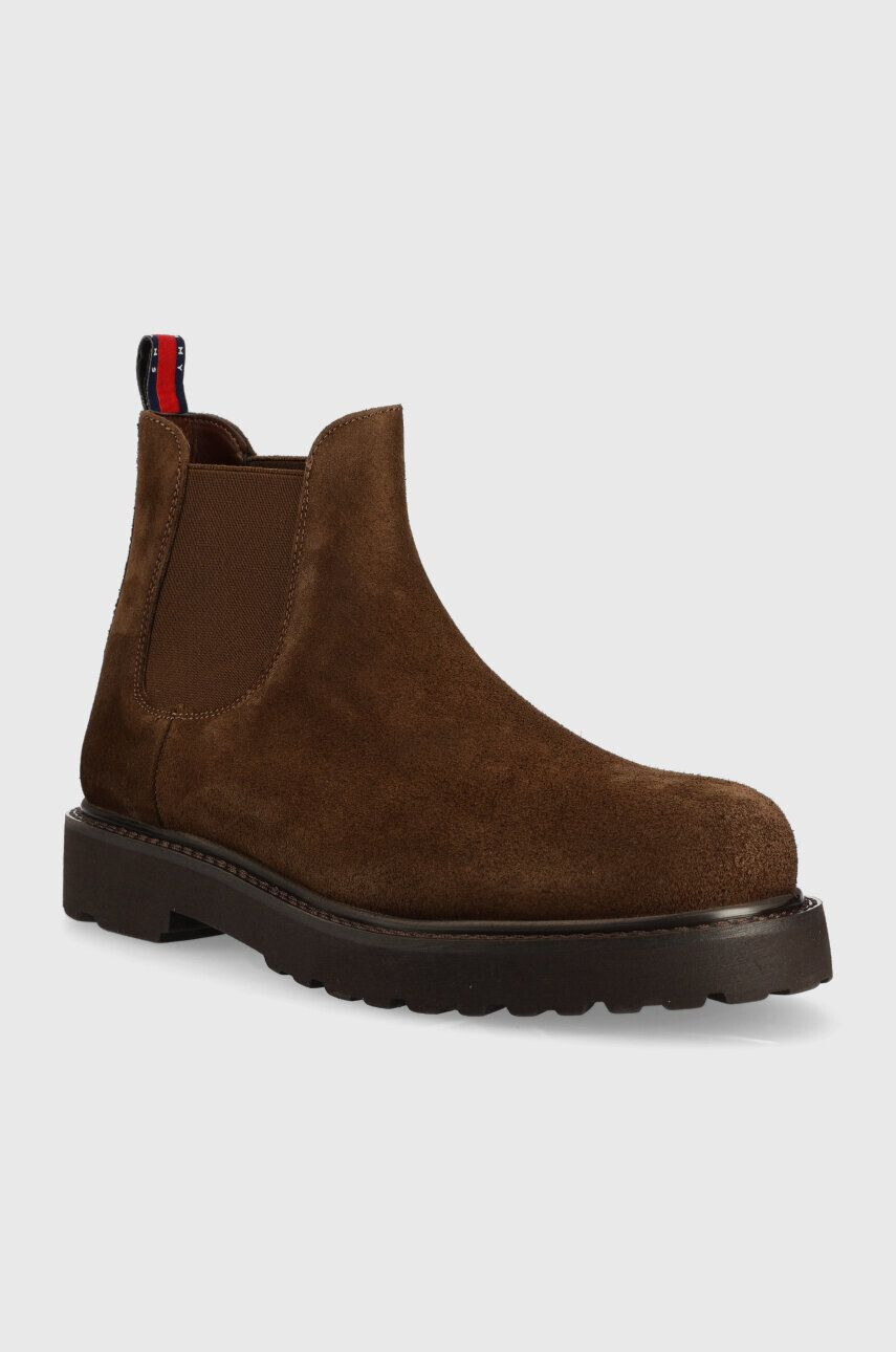 Tommy Jeans botine din piele intoarsa TJM CHELSEA HIGH BOOT barbati culoarea maro EM0EM01205 - Pled.ro