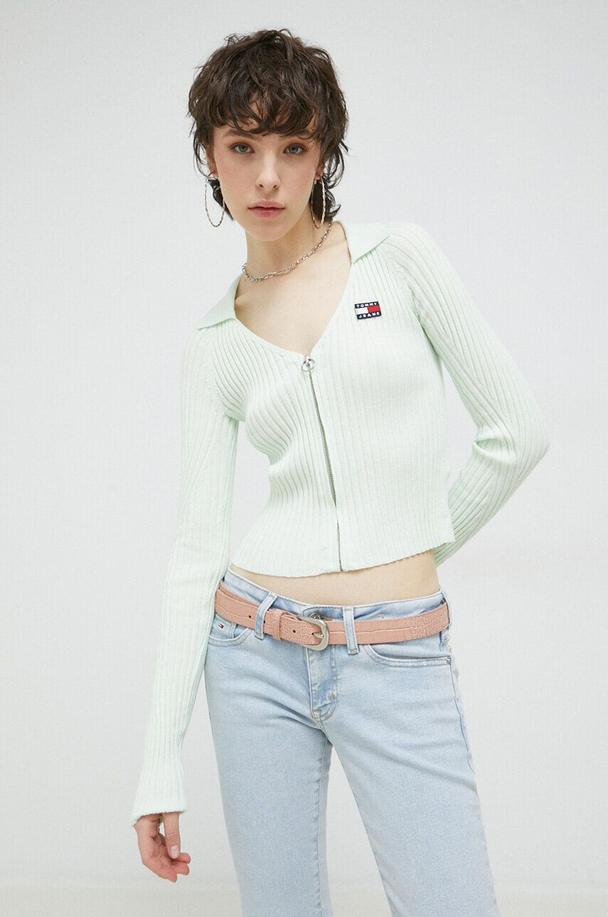 Tommy Jeans cardigan femei culoarea verde light - Pled.ro