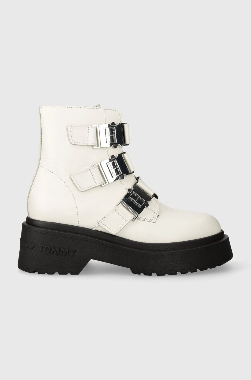 Tommy Jeans cizme de piele TJW CHUNKY BOOT HARDWARE femei culoarea alb cu platforma EN0EN02443 - Pled.ro