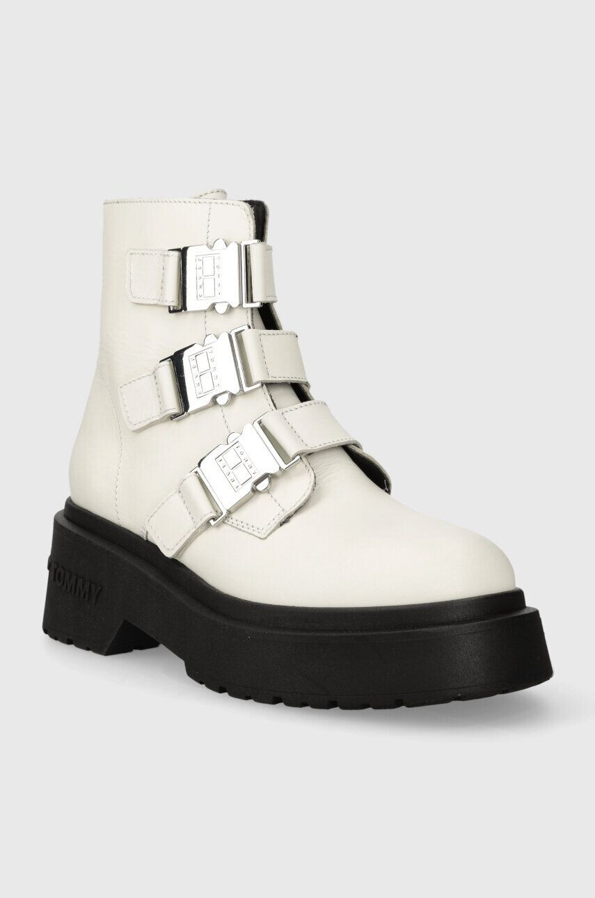 Tommy Jeans cizme de piele TJW CHUNKY BOOT HARDWARE femei culoarea alb cu platforma EN0EN02443 - Pled.ro