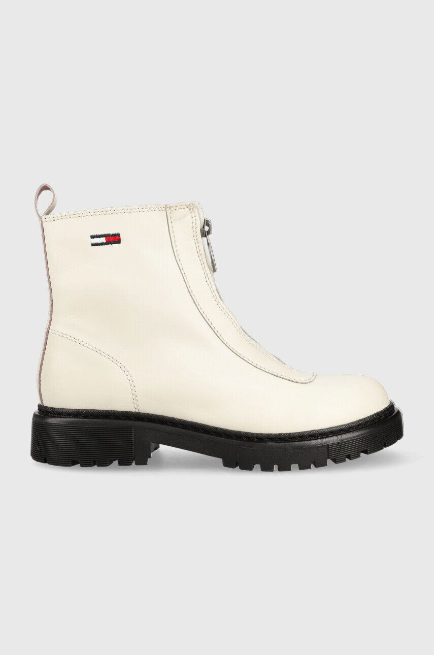 Tommy Jeans cizme de piele Zip Boot femei culoarea alb cu platforma - Pled.ro