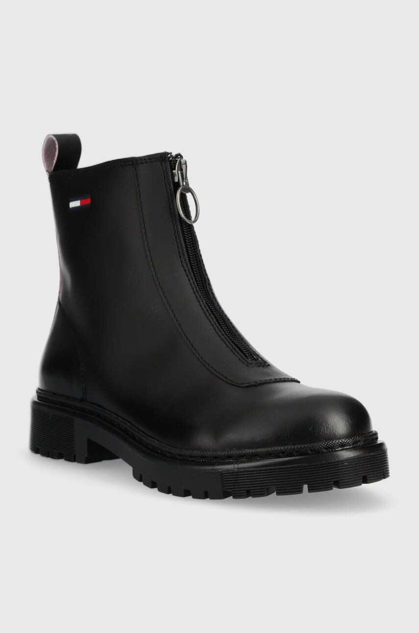 Tommy Jeans cizme de piele Zip Boot femei culoarea negru cu toc plat - Pled.ro