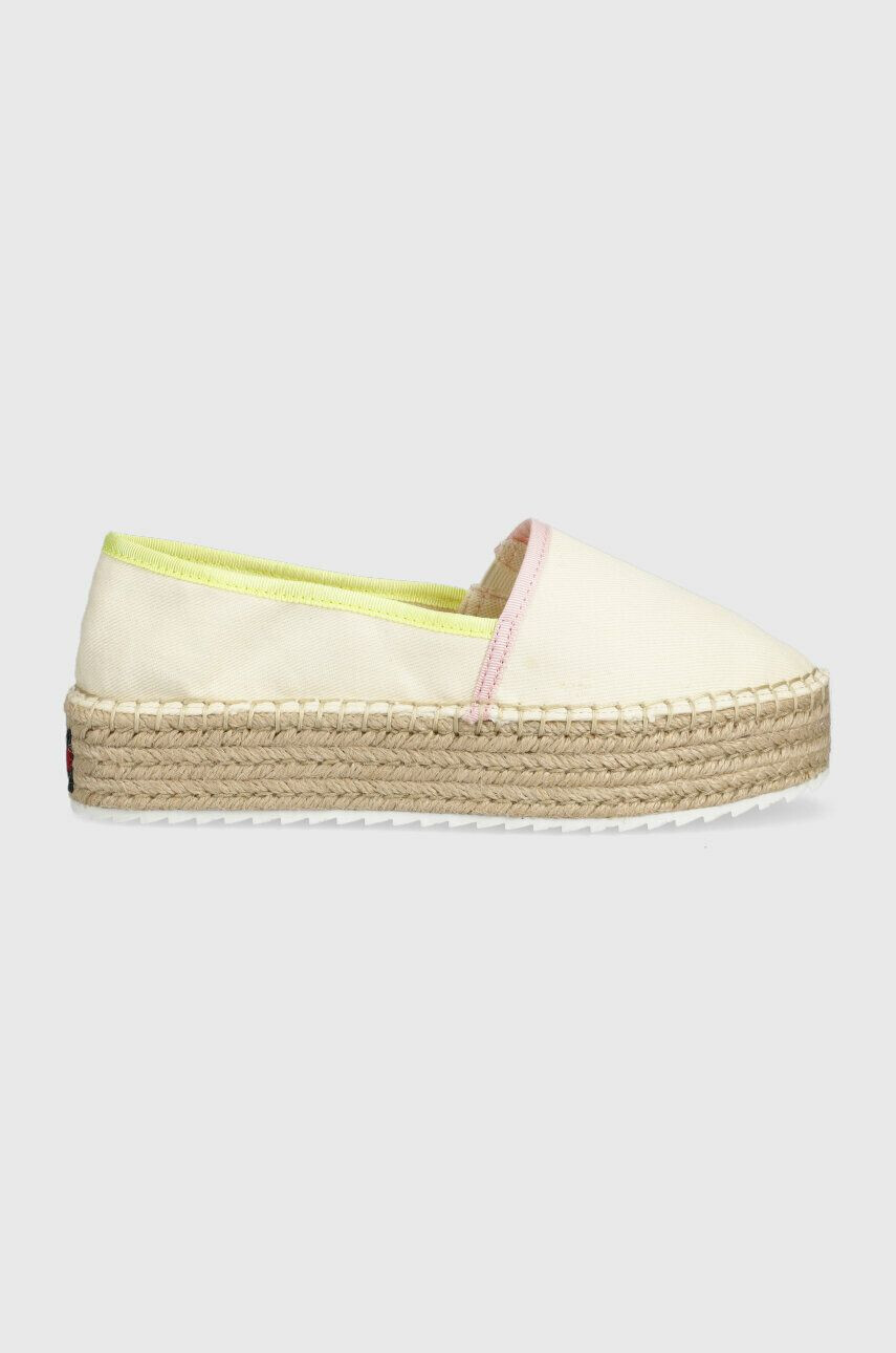 Tommy Jeans espadrile FLATFORM ESPADRILLE culoarea bej cu platforma EN0EN02078 - Pled.ro