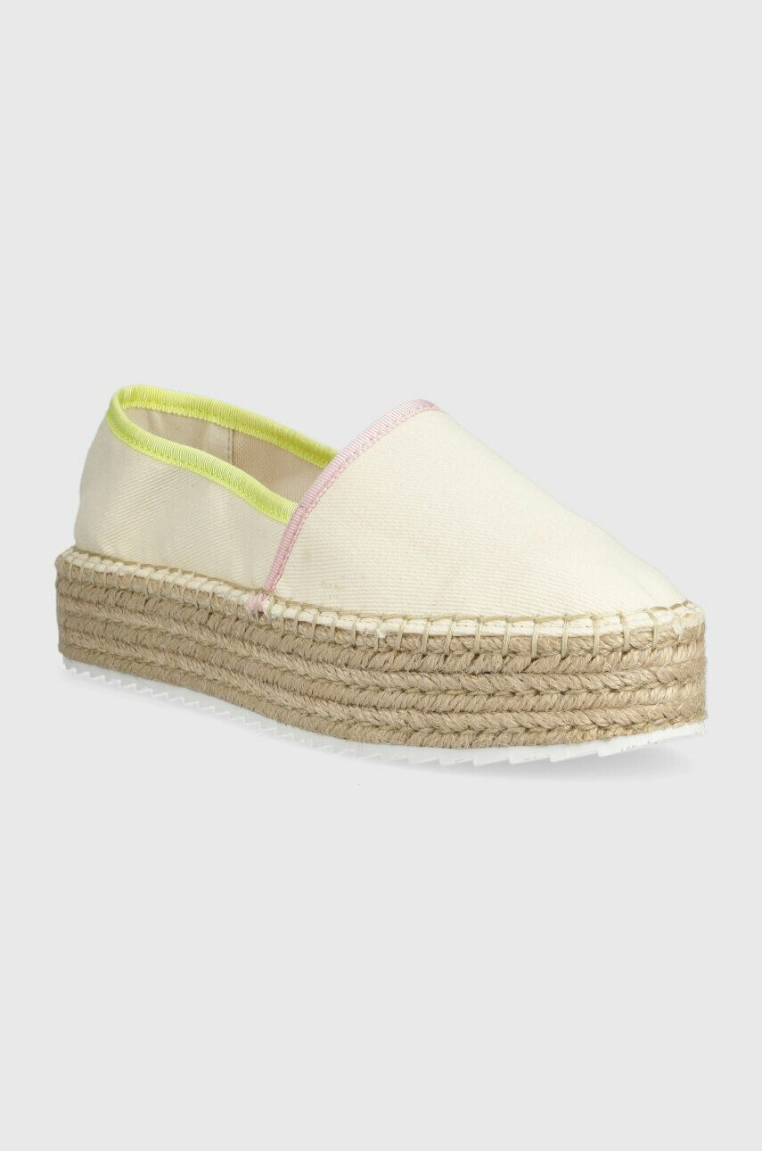 Tommy Jeans espadrile FLATFORM ESPADRILLE culoarea bej cu platforma EN0EN02078 - Pled.ro