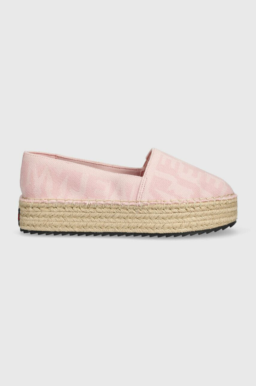 Tommy Jeans espadrile LOGOMANIA ESPADRILLE culoarea roz cu platforma EN0EN02079 - Pled.ro