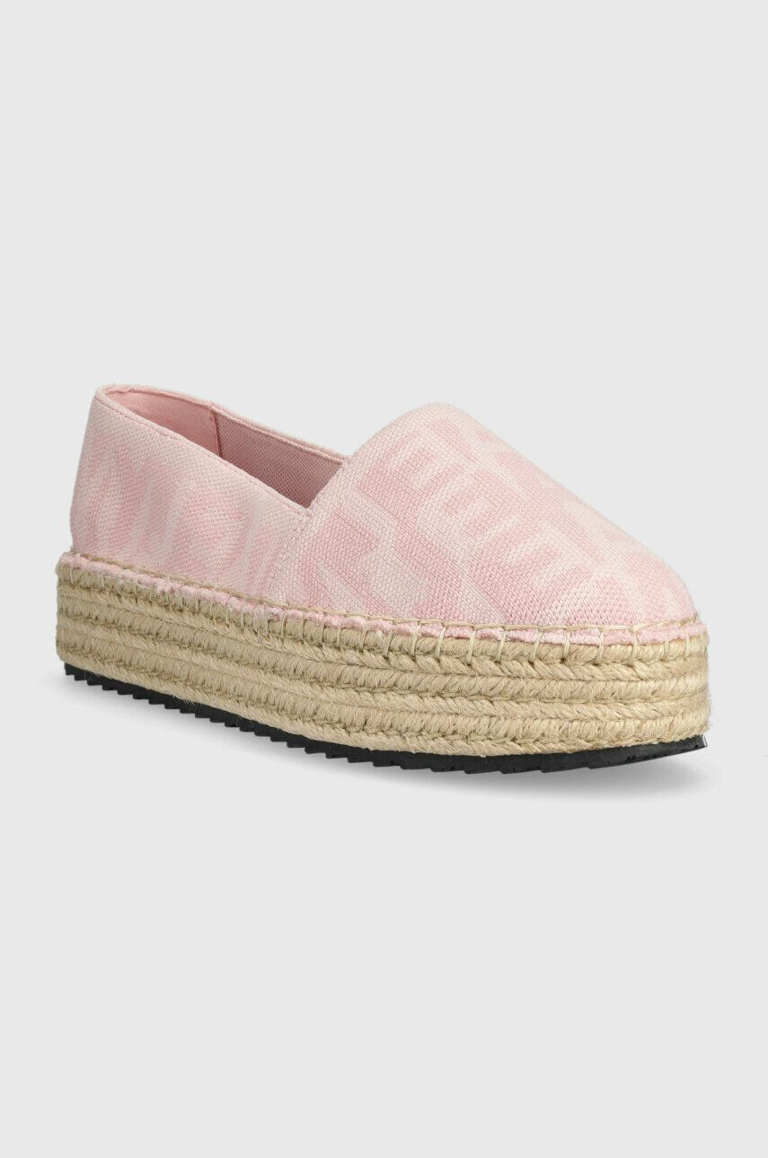 Tommy Jeans espadrile LOGOMANIA ESPADRILLE culoarea roz cu platforma EN0EN02079 - Pled.ro