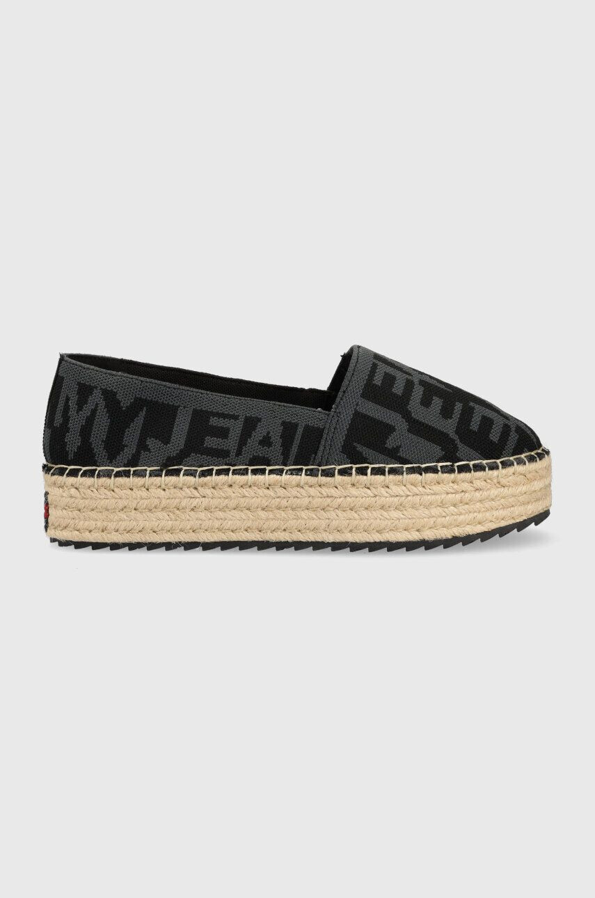 Tommy Jeans espadrile LOGOMANIA ESPADRILLE culoarea negru cu platforma EN0EN02079 - Pled.ro