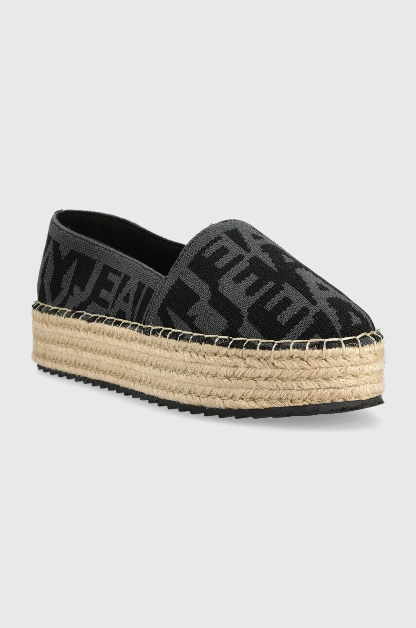 Tommy Jeans espadrile LOGOMANIA ESPADRILLE culoarea negru cu platforma EN0EN02079 - Pled.ro