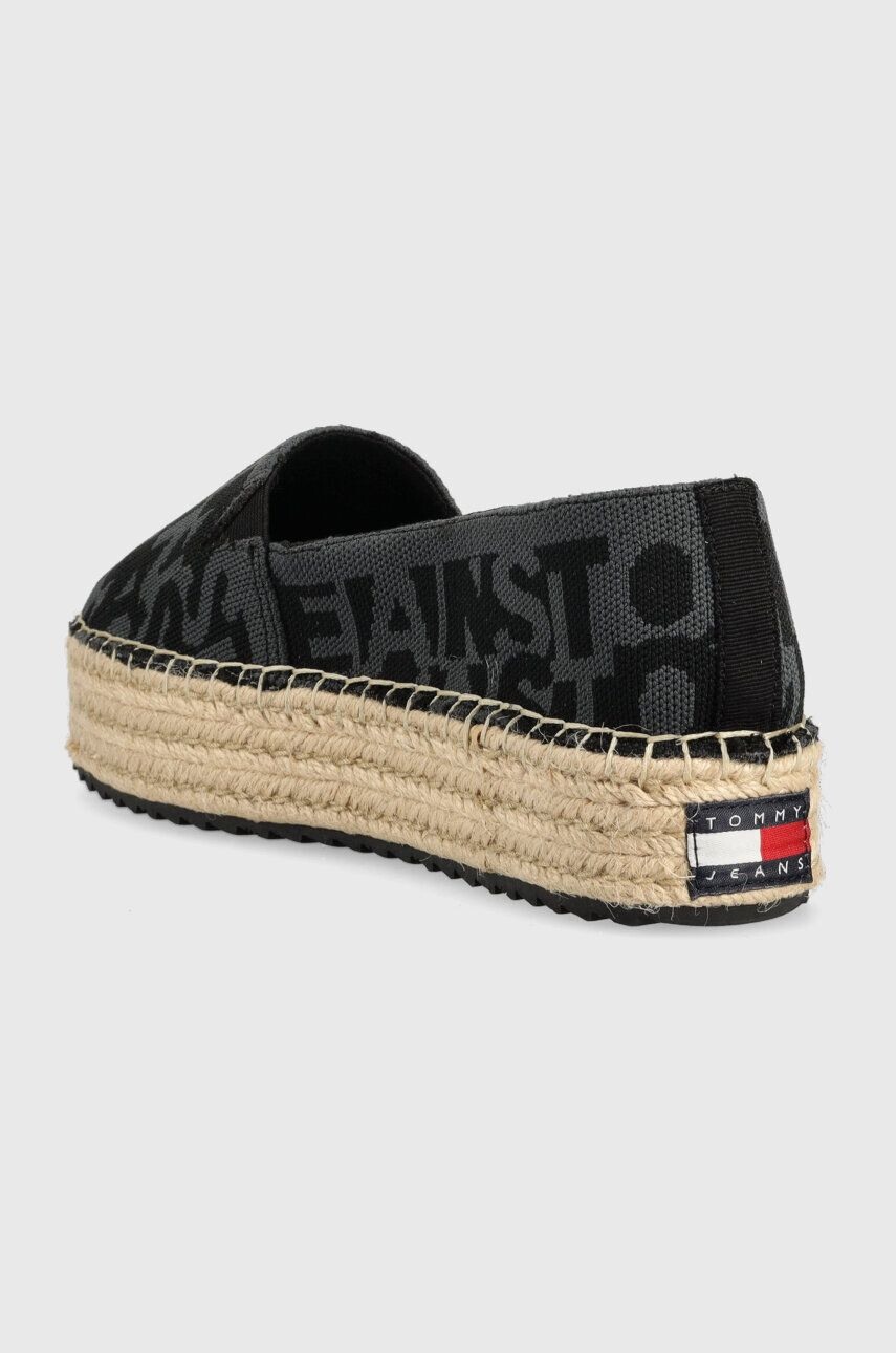 Tommy Jeans espadrile LOGOMANIA ESPADRILLE culoarea negru cu platforma EN0EN02079 - Pled.ro