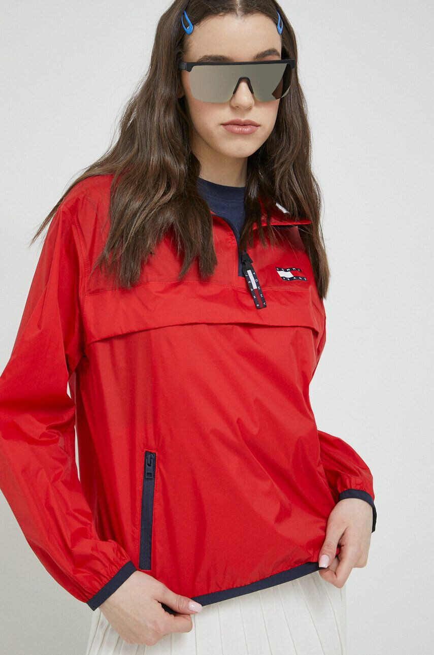 Tommy Jeans geaca femei culoarea rosu de tranzitie oversize - Pled.ro