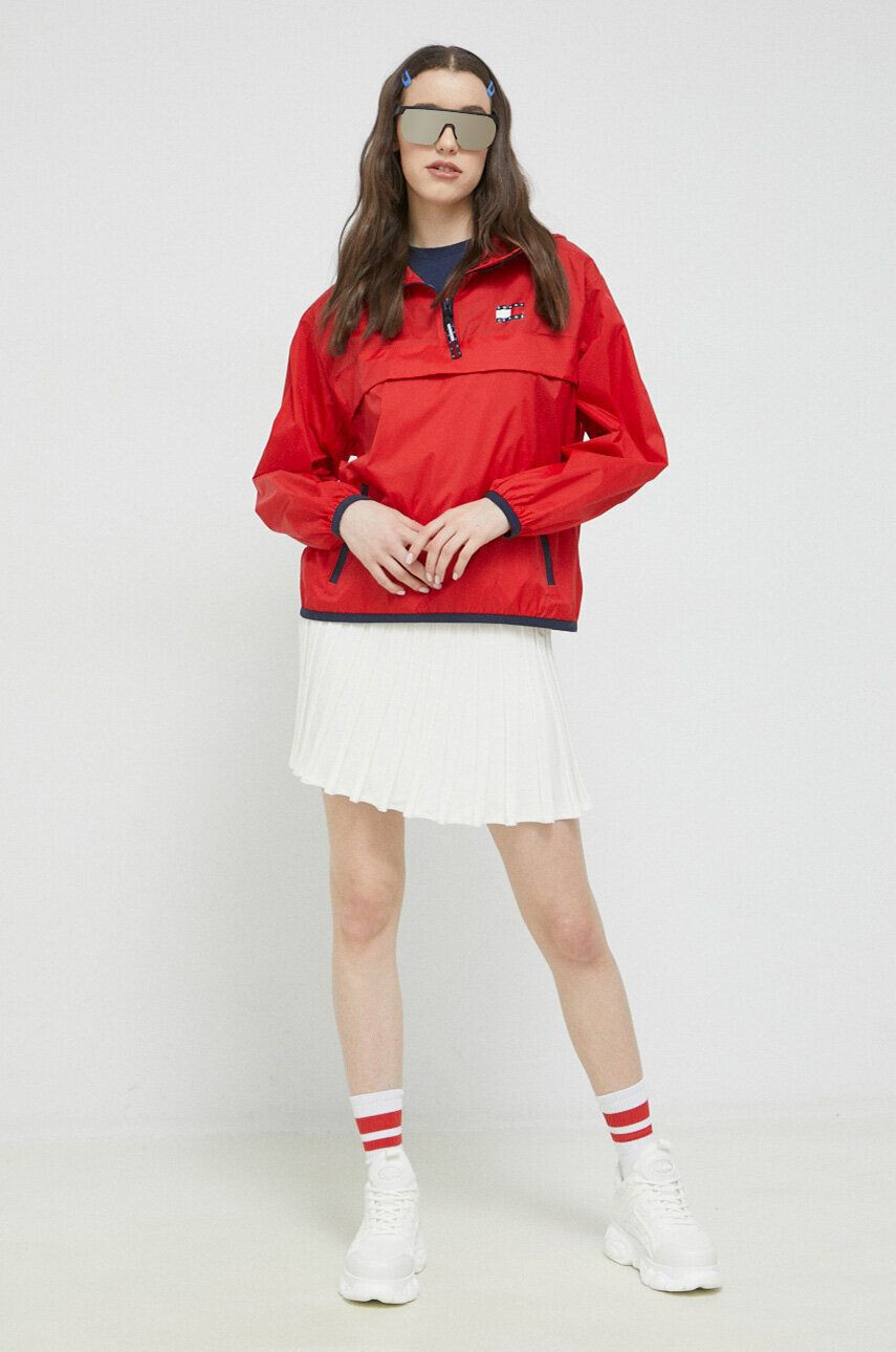 Tommy Jeans geaca femei culoarea rosu de tranzitie oversize - Pled.ro