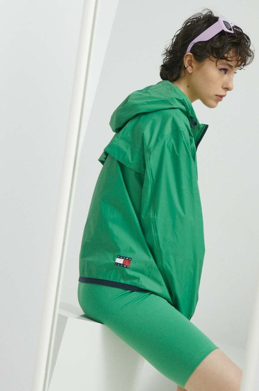 Tommy Jeans geaca femei culoarea verde de tranzitie oversize - Pled.ro