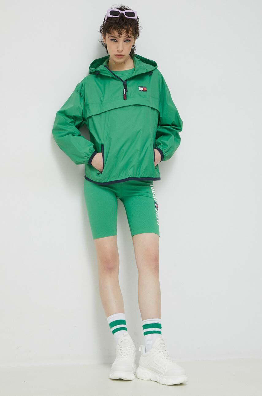 Tommy Jeans geaca femei culoarea verde de tranzitie oversize - Pled.ro