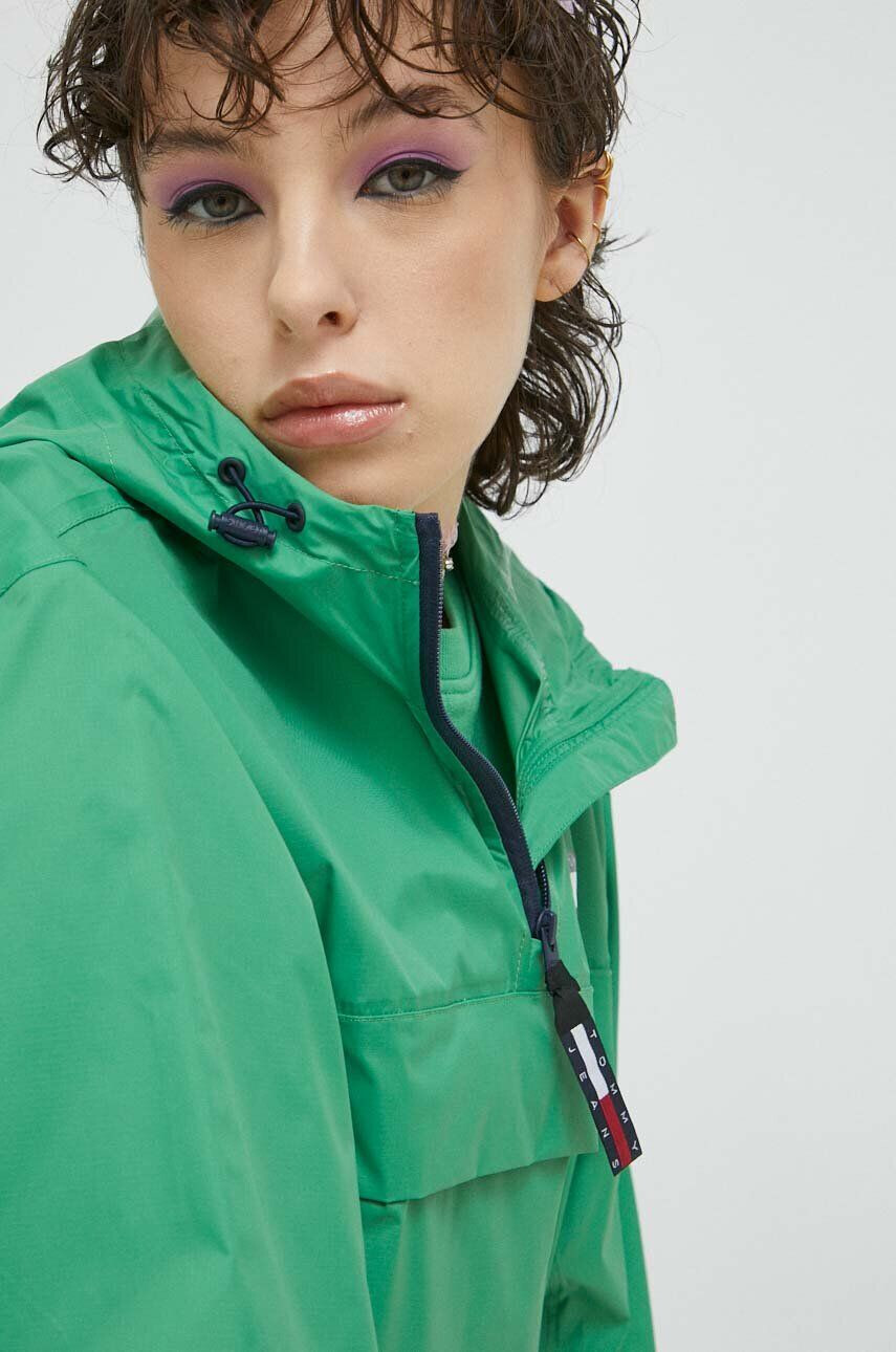 Tommy Jeans geaca femei culoarea verde de tranzitie oversize - Pled.ro