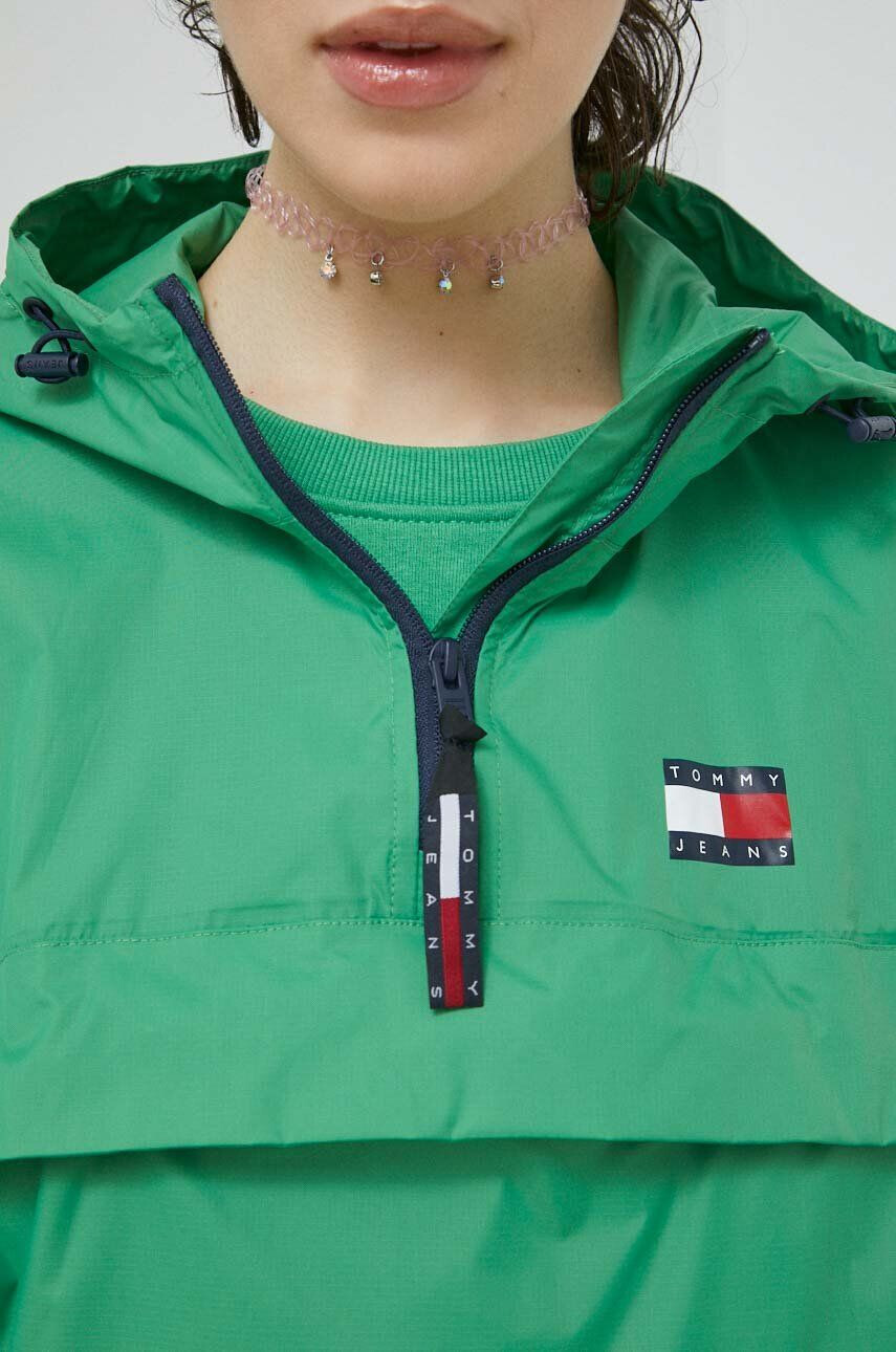 Tommy Jeans geaca femei culoarea verde de tranzitie oversize - Pled.ro