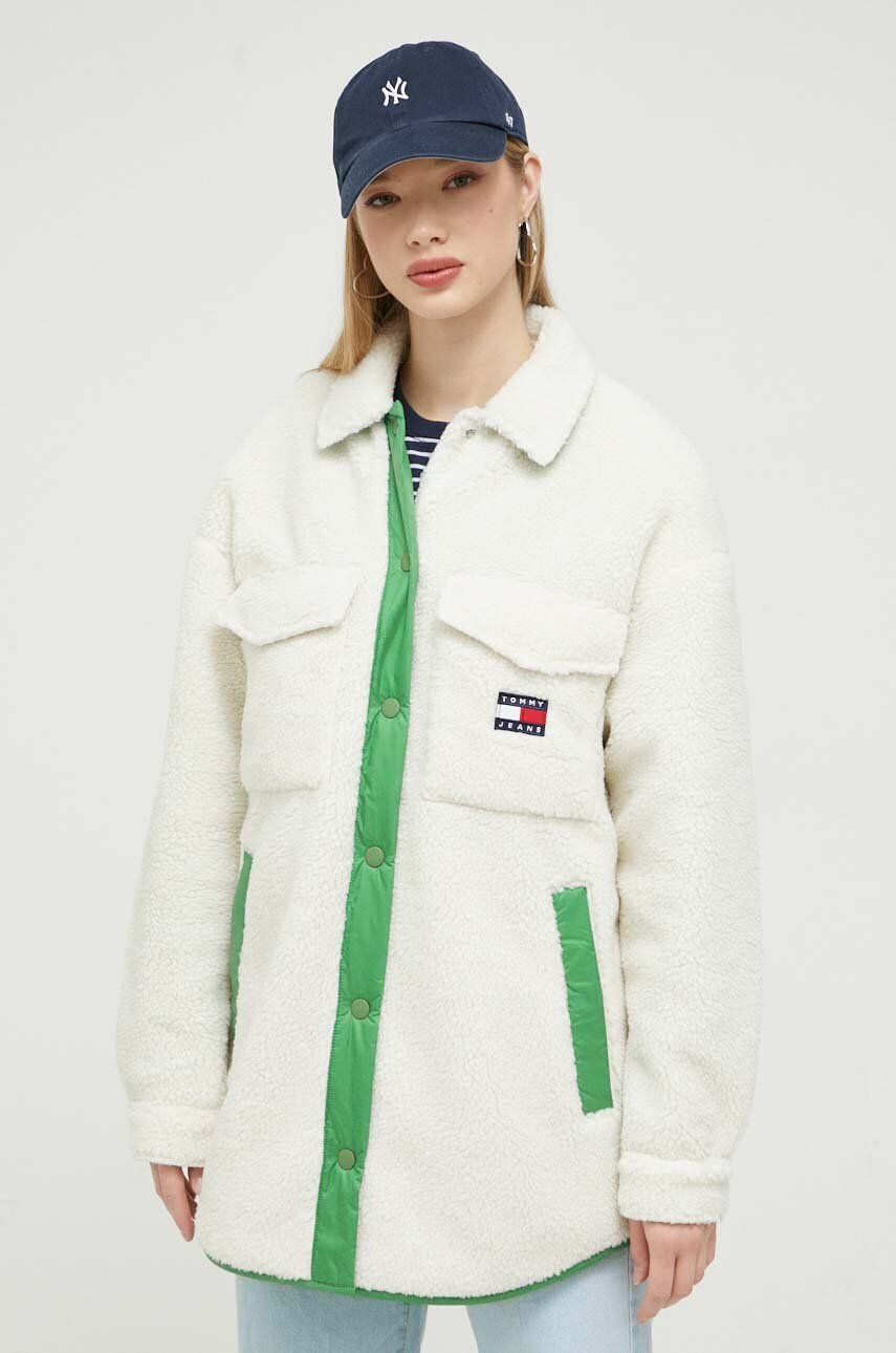 Tommy Jeans geacă reversibilă femei culoarea verde de tranzitie oversize - Pled.ro