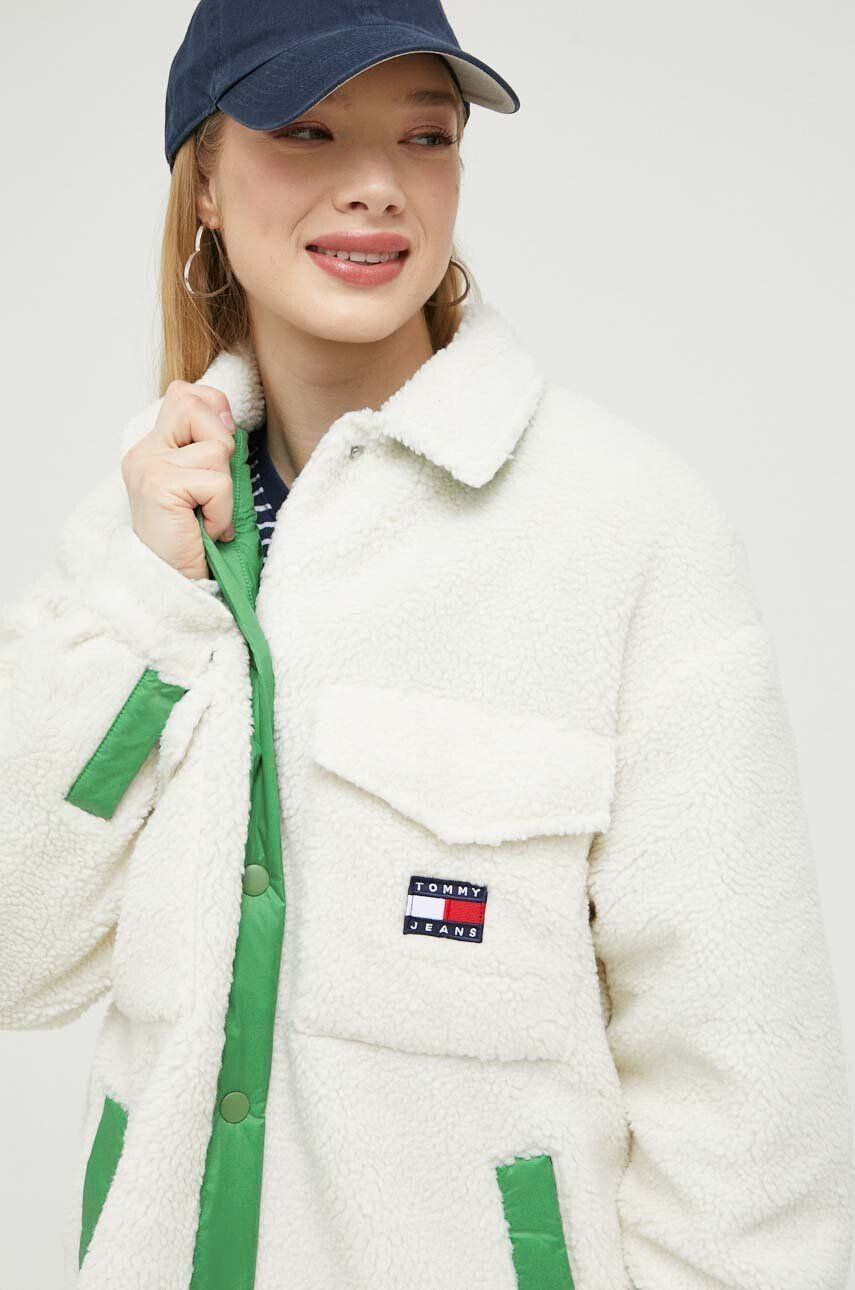 Tommy Jeans geacă reversibilă femei culoarea verde de tranzitie oversize - Pled.ro