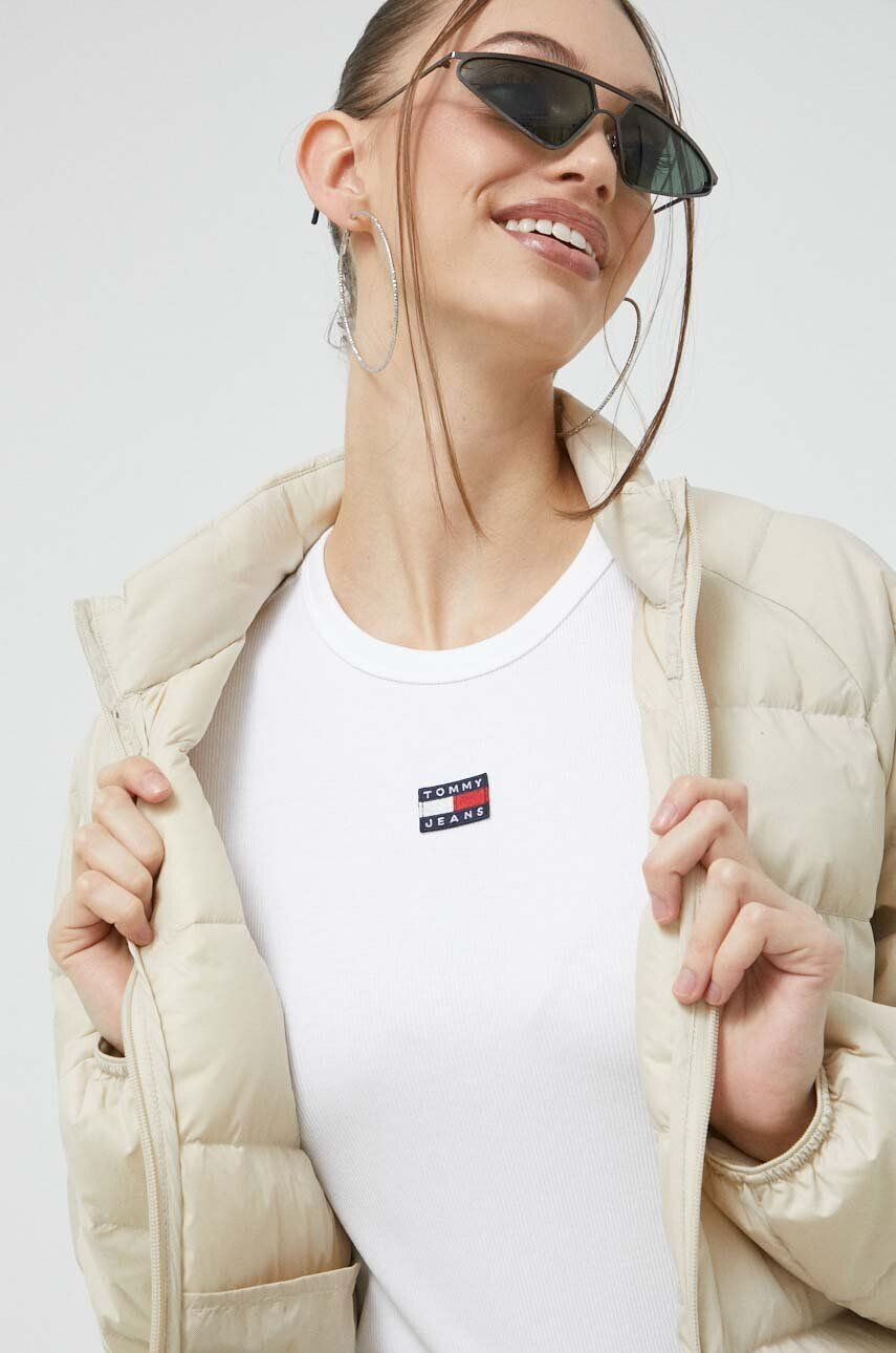 Tommy Jeans geaca de puf femei culoarea bej de tranzitie - Pled.ro