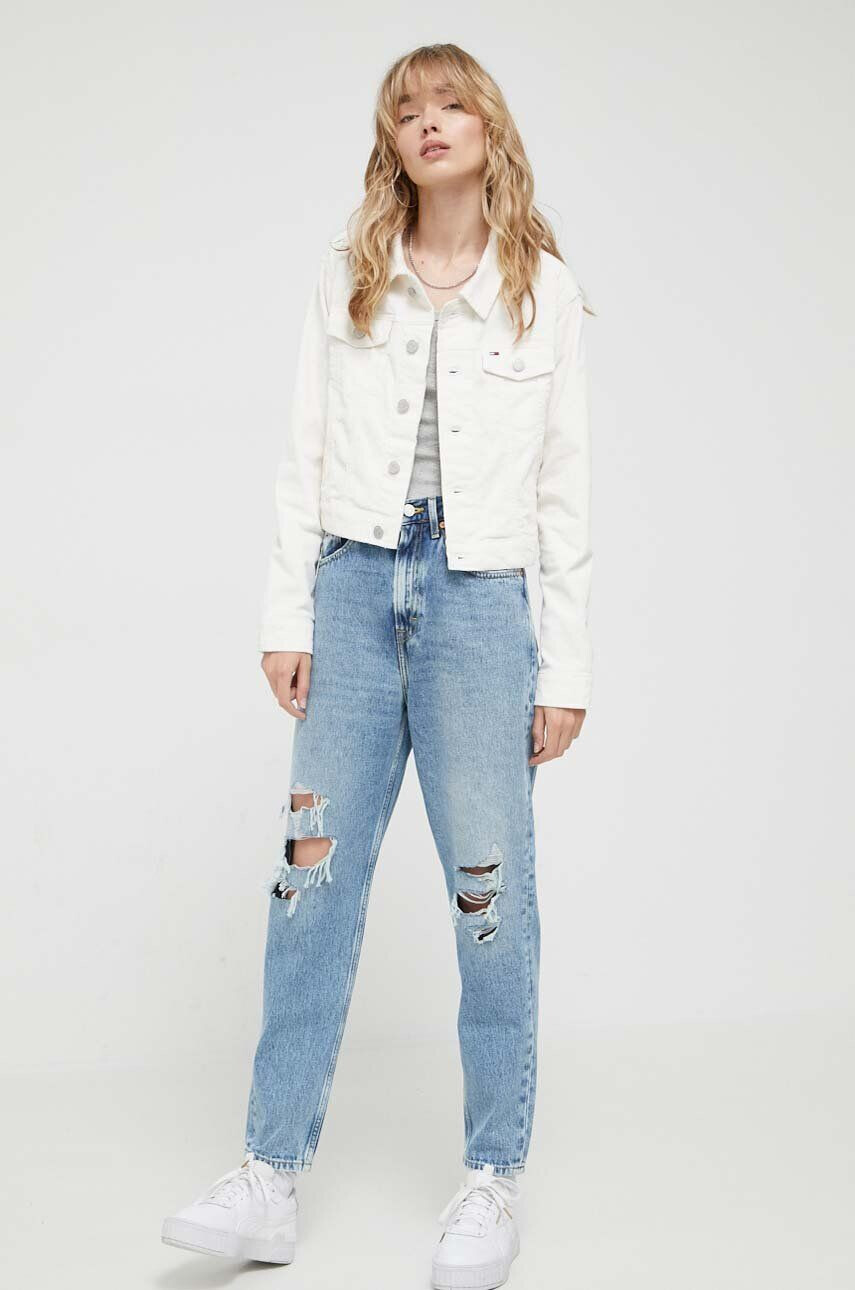 Tommy Jeans geaca din velur culoarea alb de tranzitie - Pled.ro