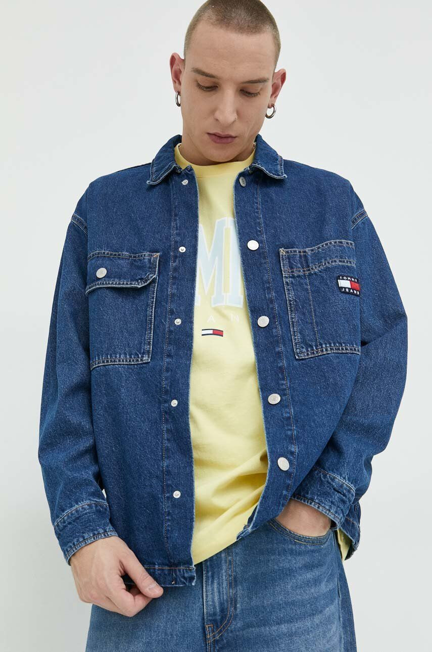 Tommy Jeans geaca jeans barbati culoarea albastru marin de tranzitie oversize - Pled.ro