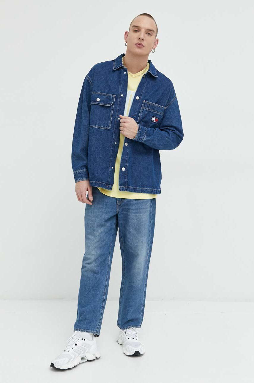 Tommy Jeans geaca jeans barbati culoarea albastru marin de tranzitie oversize - Pled.ro