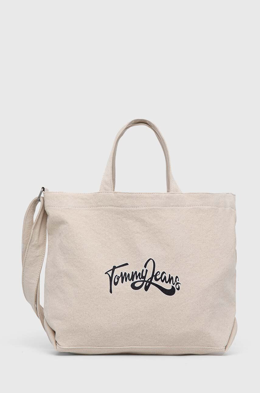 Tommy Jeans geanta de bumbac culoarea bej - Pled.ro