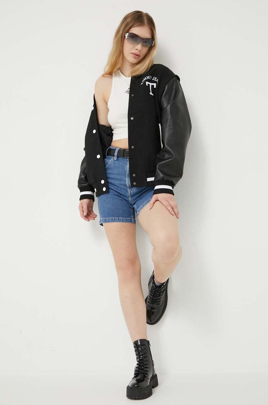 Tommy Jeans jacheta bomber din amestec de lana culoarea negru de tranzitie - Pled.ro