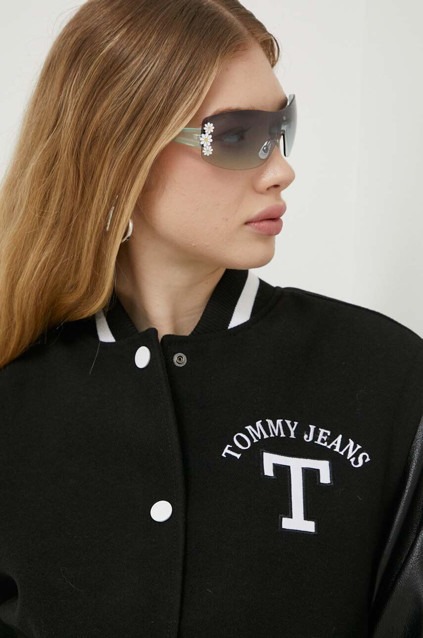 Tommy Jeans jacheta bomber din amestec de lana culoarea negru de tranzitie - Pled.ro