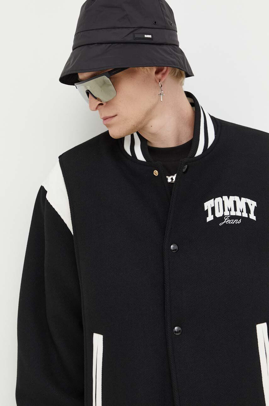 Tommy Jeans jacheta bomber din amestec de lana culoarea negru de tranzitie - Pled.ro