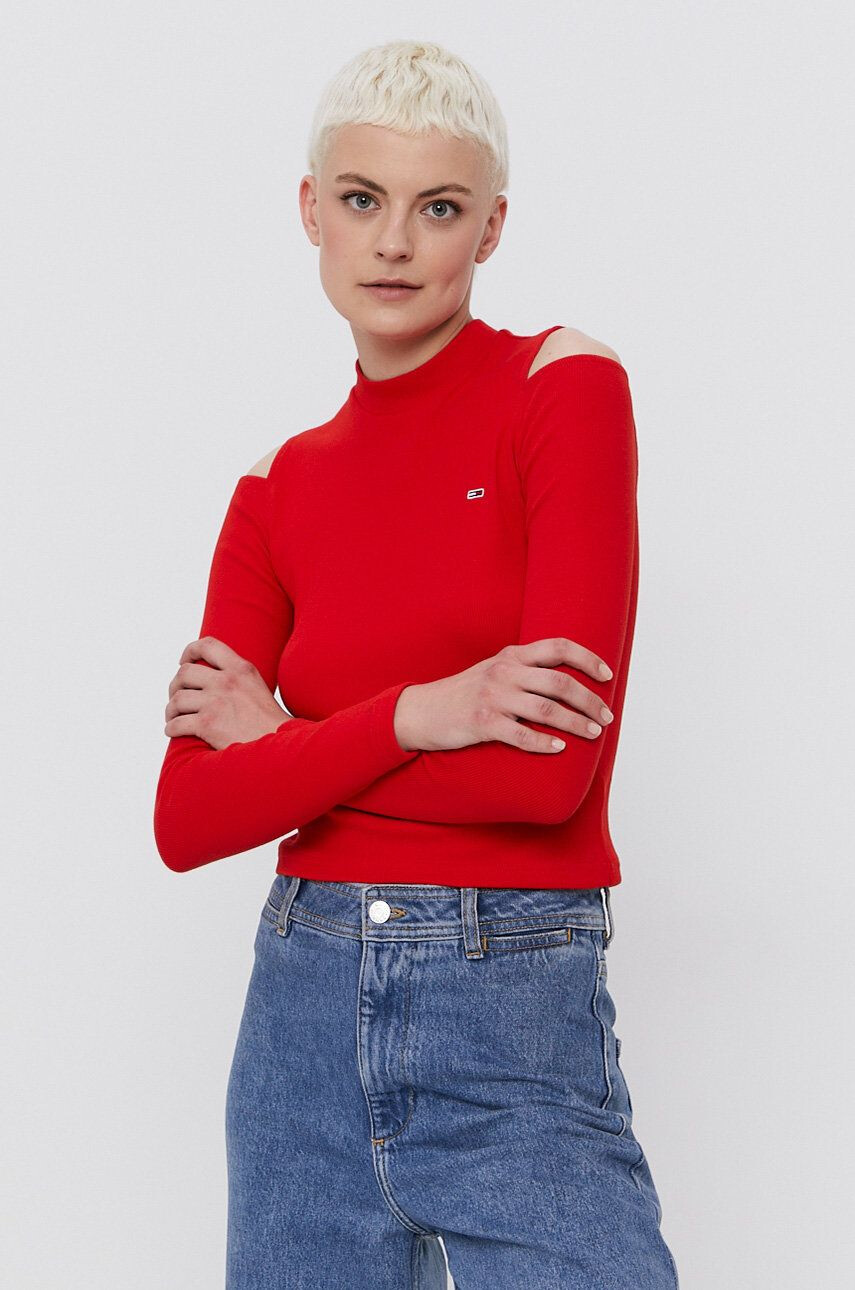 Tommy Jeans Longsleeve femei culoarea rosu - Pled.ro