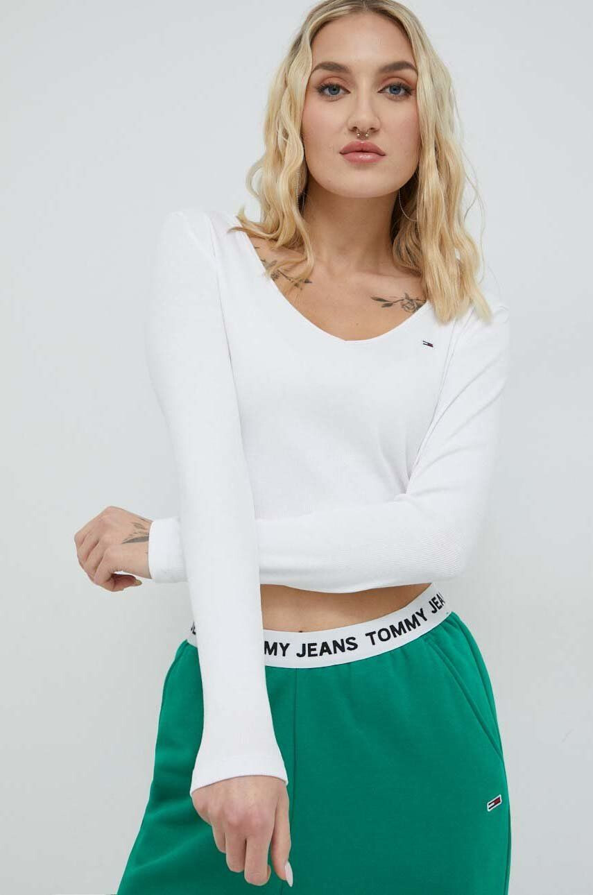 Tommy Jeans longsleeve femei culoarea alb - Pled.ro