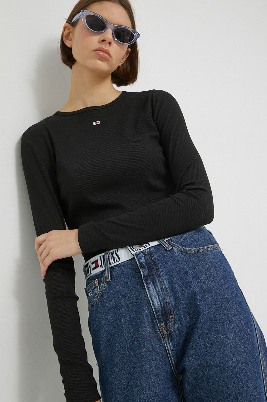 Tommy Jeans longsleeve femei culoarea negru - Pled.ro